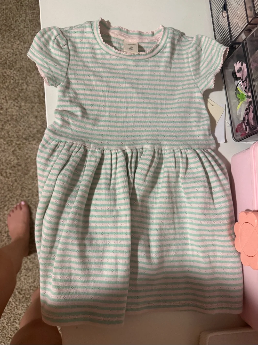 Tucker + Tate Mint Green and White Striped Short Sleeve Dress